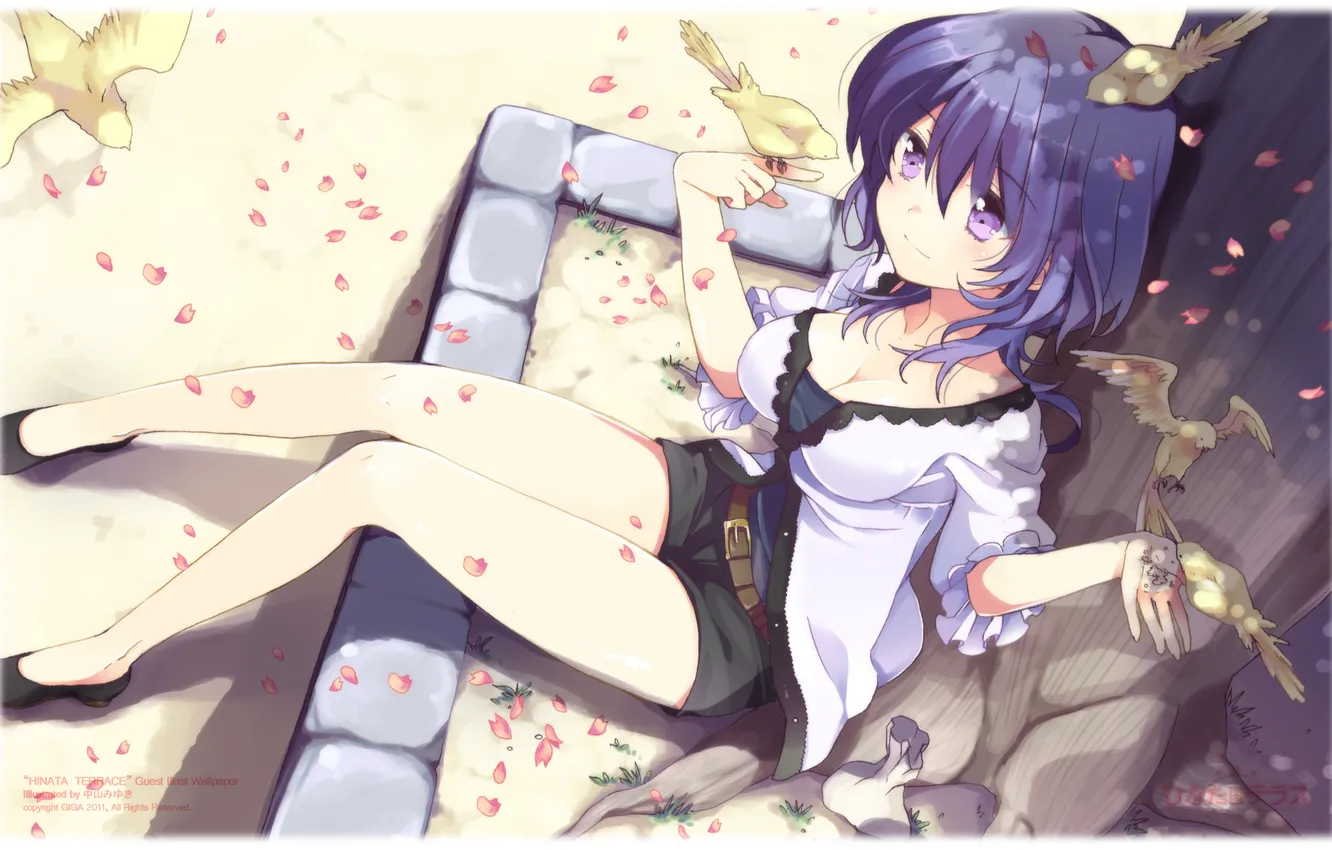 Photo wallpaper girl, glare, bird, anime