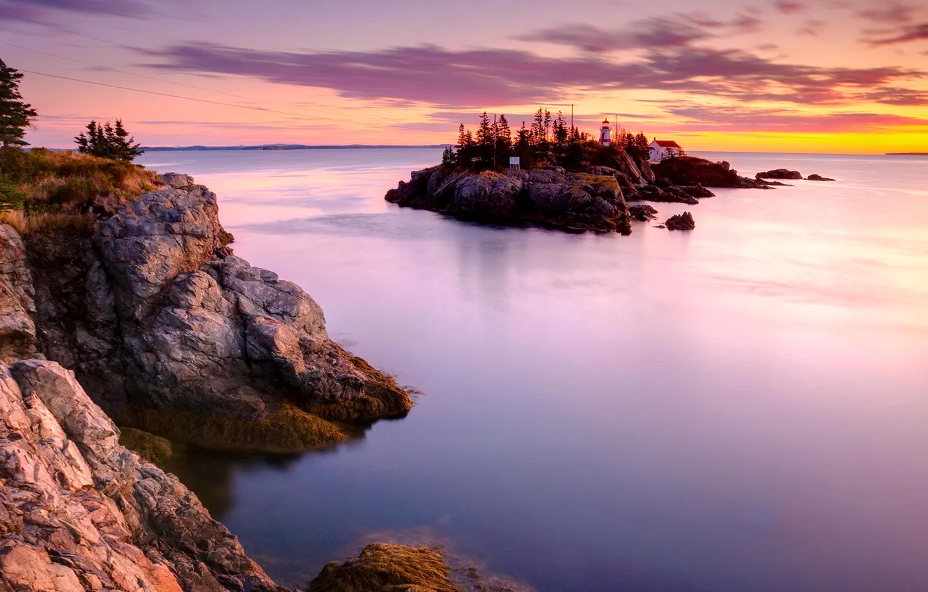 Photo wallpaper rocks, lighthouse, island, Canada, New Brunswick, Campobello