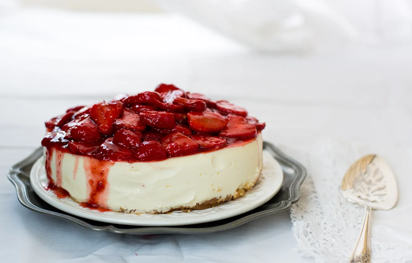 Photo wallpaper berries, food, strawberry, sweets, cake, dessert, sweet, cheesecake