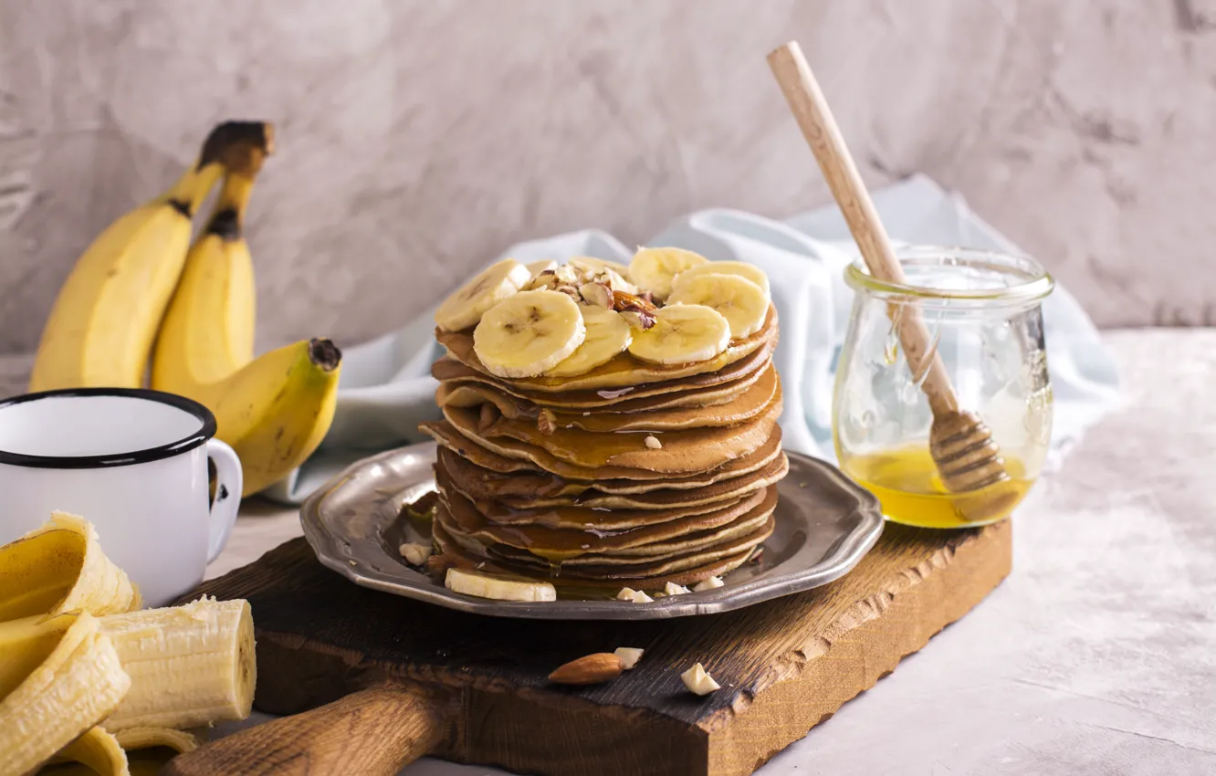 Photo wallpaper honey, bananas, nuts, pancakes, Roman Dbree
