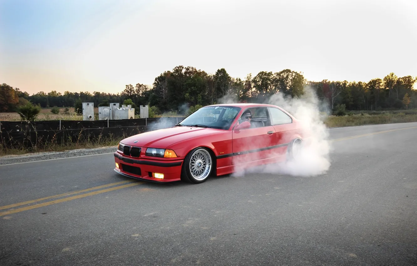 Photo wallpaper tuning, bmw, BMW, red, wheels, drift, smoke, tuning