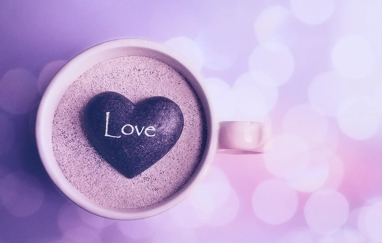 Photo wallpaper sand, the inscription, mug, Cup, heart, stone, LOVE