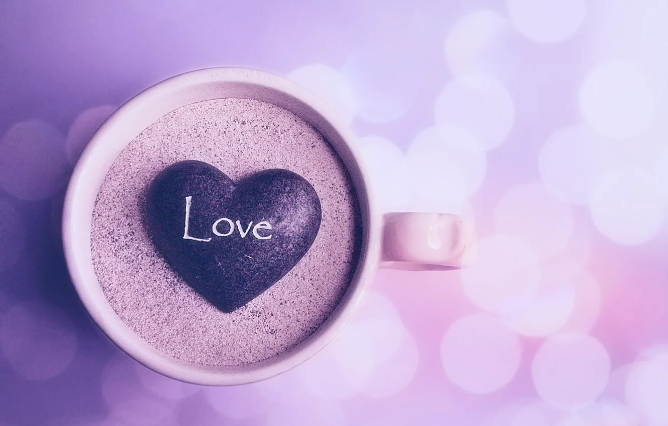 Photo wallpaper sand, the inscription, mug, Cup, hearts, love, stones