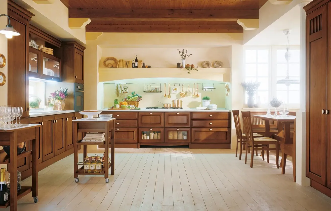 Photo wallpaper style, Villa, interior, Italy, kitchen, dining room, dining area, Italian design
