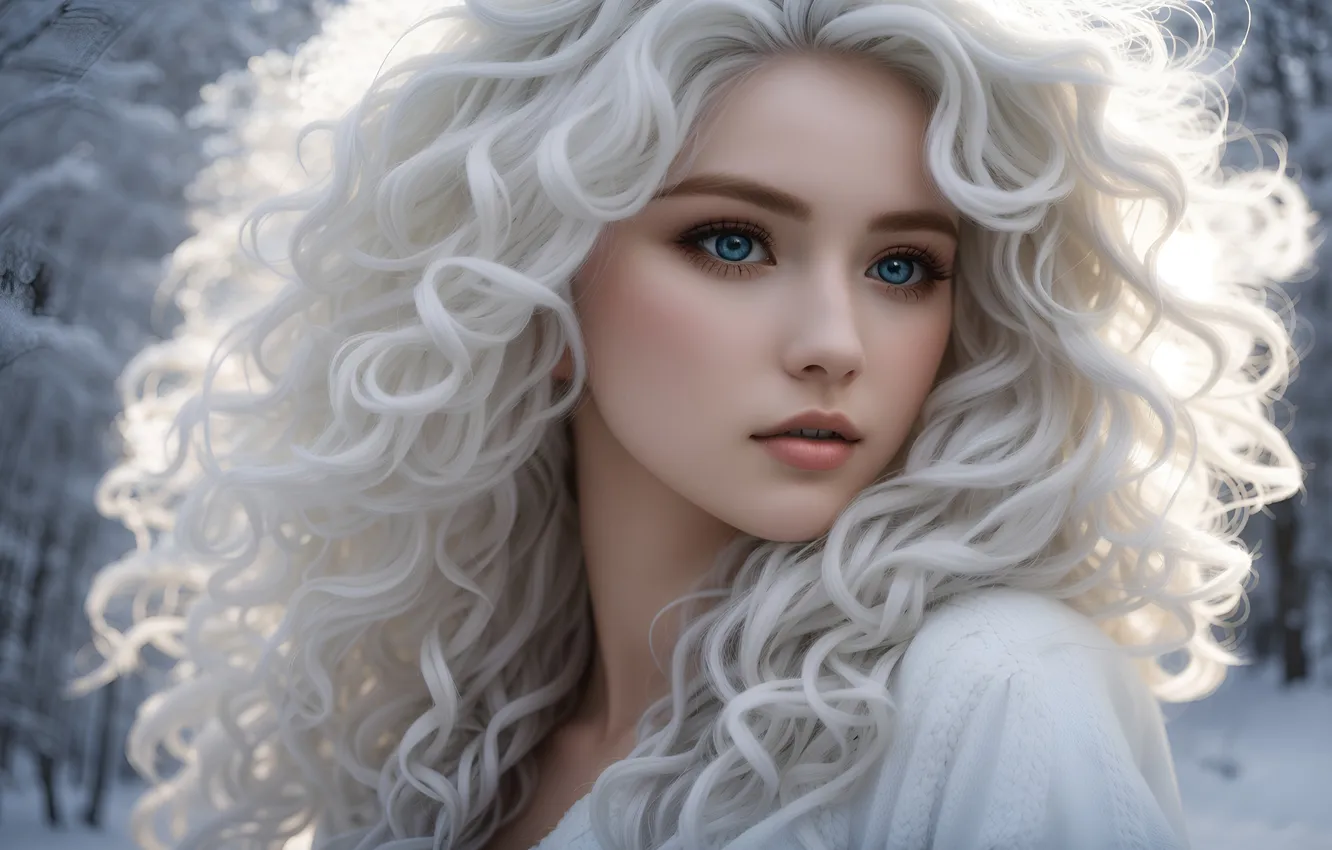 Photo wallpaper girl, hair, blonde, closeup, digital art, AI art, The Art of Artificial Intelligence, neural network