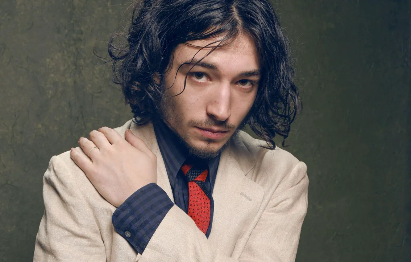 Photo wallpaper actor, tie, hair, Ezra Miller, Ezra Miller, costume