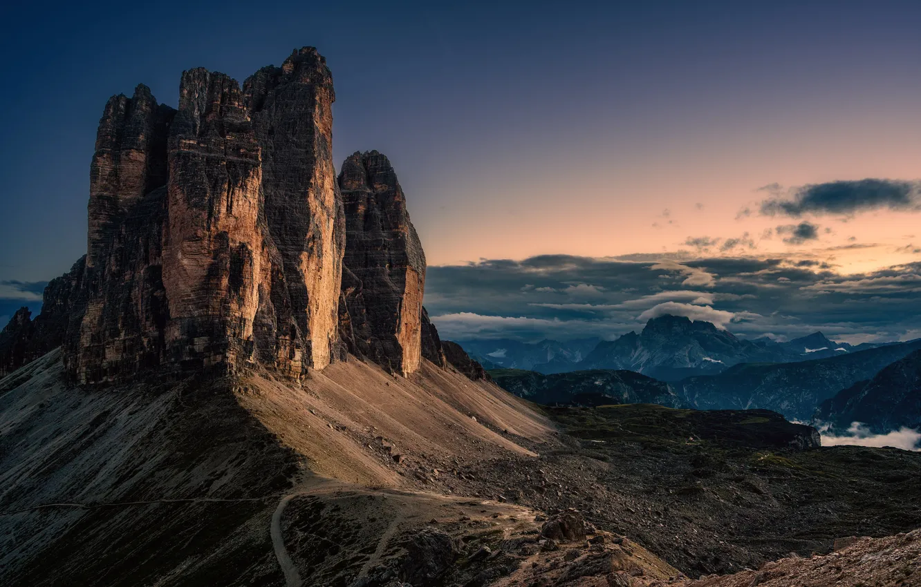 Photo wallpaper Veneto, Auronzo di Cadore, Giralba, Tre Cime after sunset
