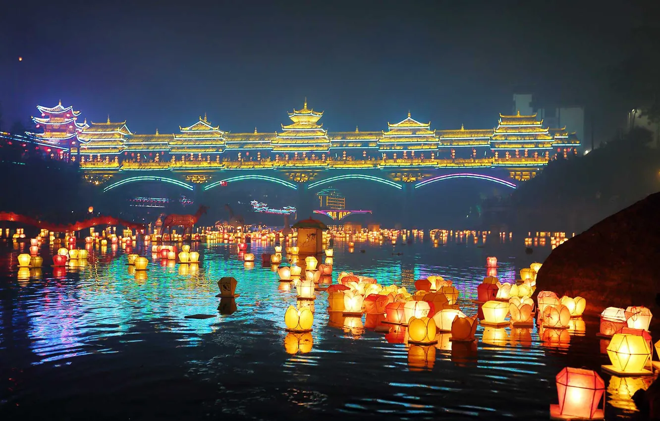 Photo wallpaper China, lanterns, Guangxi, The mid-autumn festival