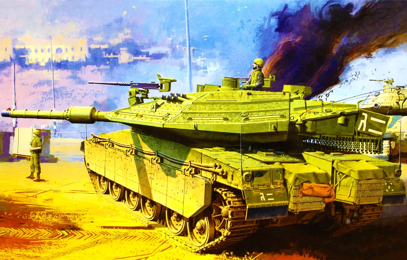 Photo wallpaper war, art, painting, tank, MERKAVA IV LIC
