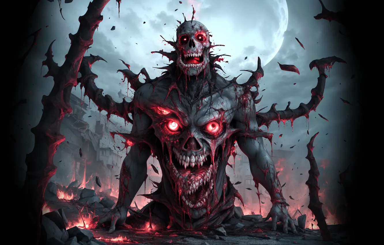 Photo wallpaper night, the moon, monster, horror, pvst