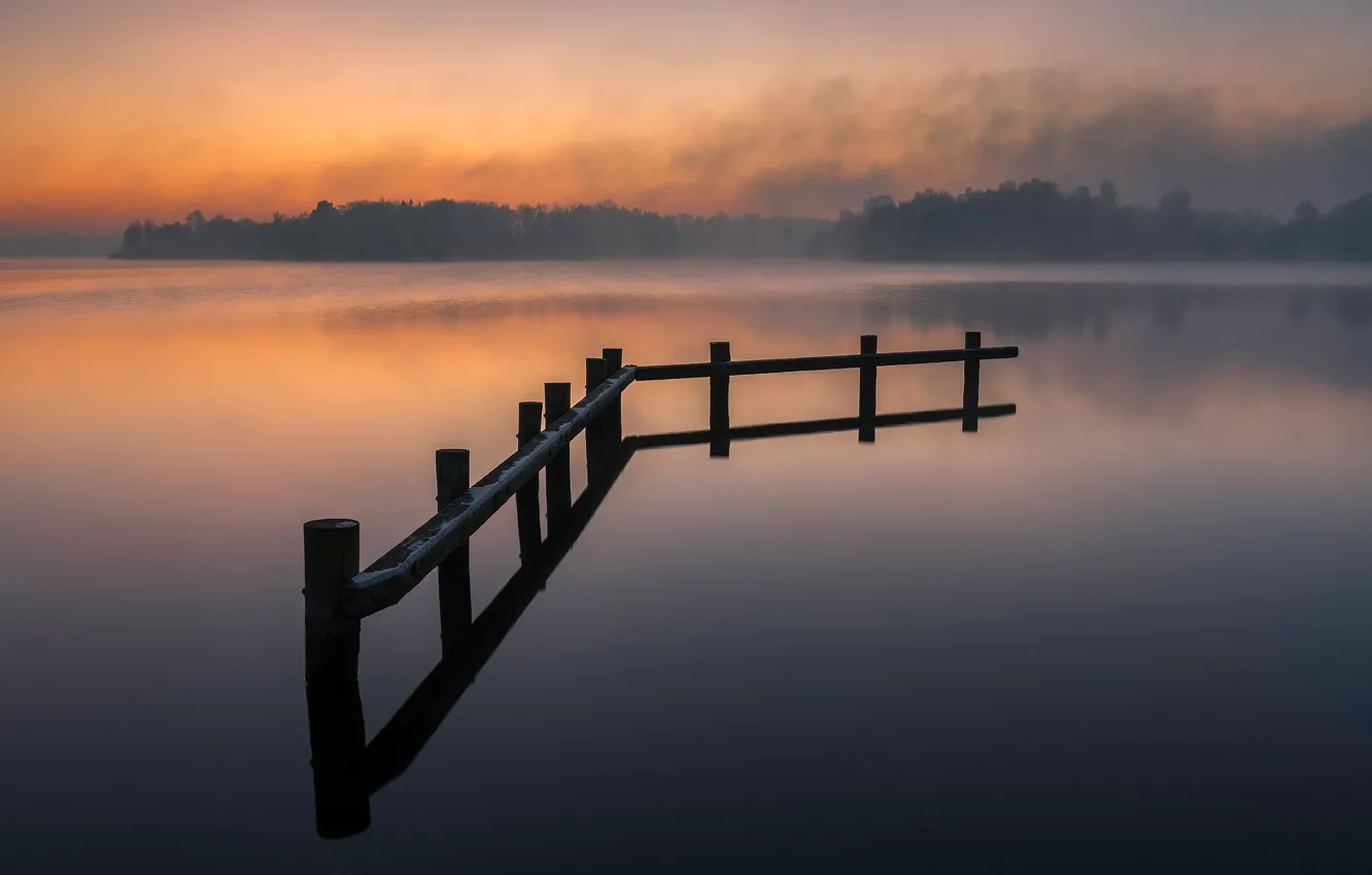 Photo wallpaper lake, calm, silence, haze