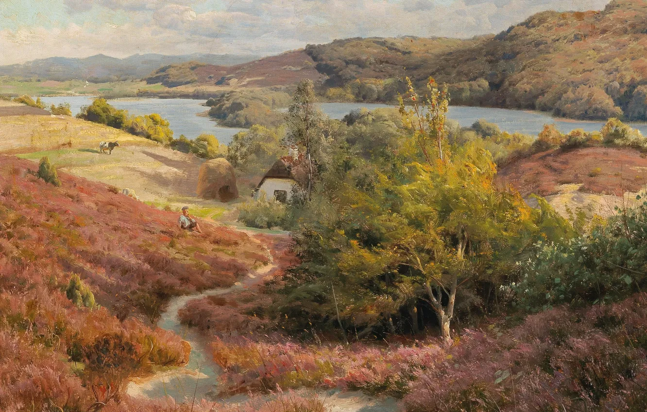 Photo wallpaper Danish painter, 1907, Peter Merk Of Menstad, Peder Mørk Mønsted, Danish realist painter, oil on …