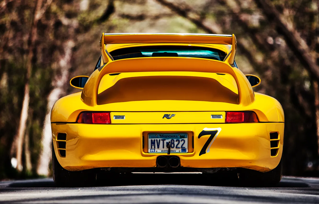 Photo wallpaper 911, Porsche, road, yellow, back, 993, reputation, ctr2