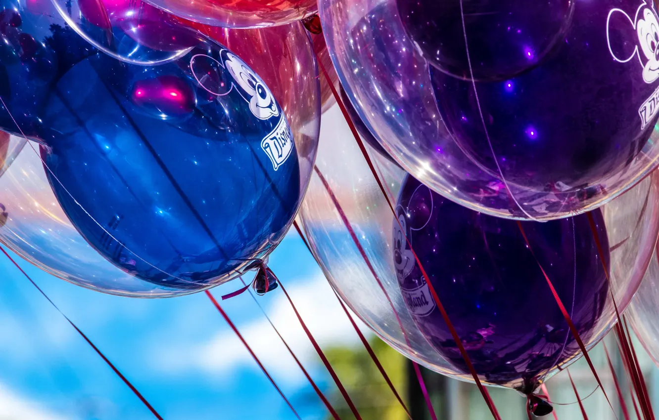 Photo wallpaper purple, balls, blue, balloons, mood, holiday, balls, bright