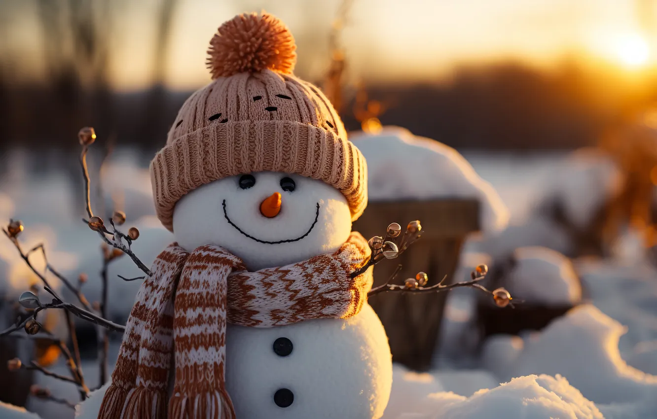 Photo wallpaper winter, snow, new year, Christmas, snowman, Christmas, winter, snow