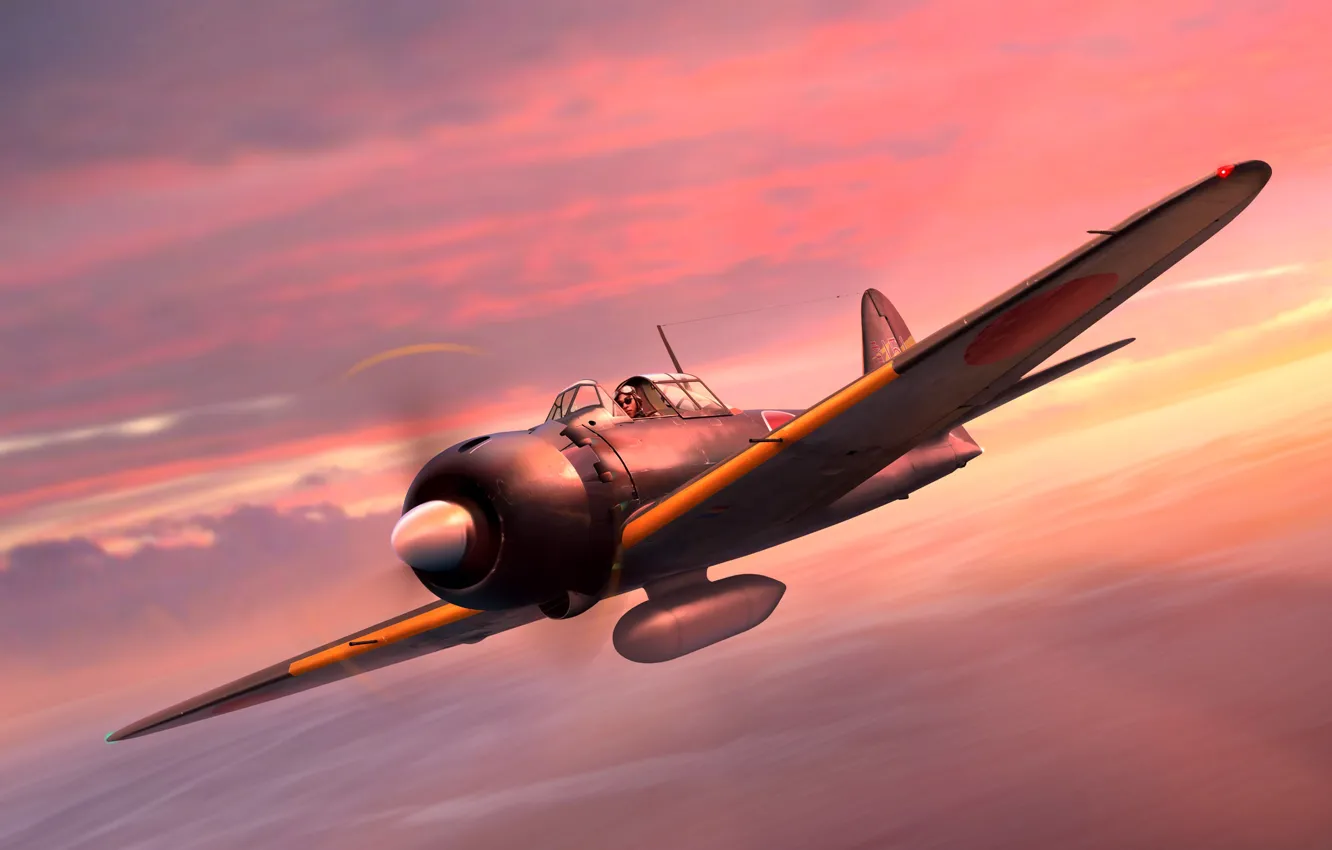 Photo wallpaper Mitsubishi, painting, Fighter, Aircraft, WWII, A6M5 Zero, Japanese Navy