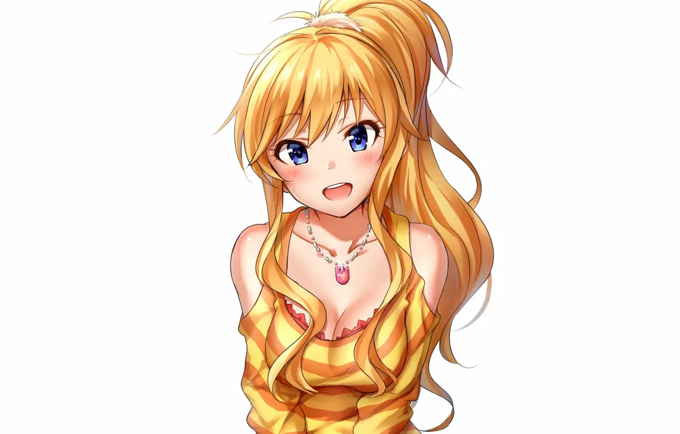 Photo wallpaper girl, sexy, cleavage, blouse, long hair, boobs, anime, beautiful