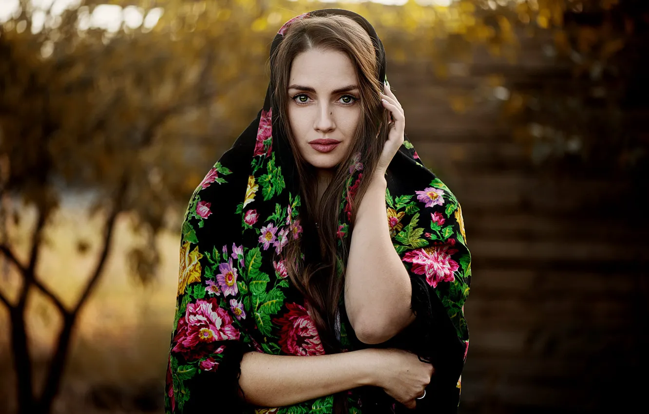 Photo wallpaper girl, shawl, Ann Nevreva
