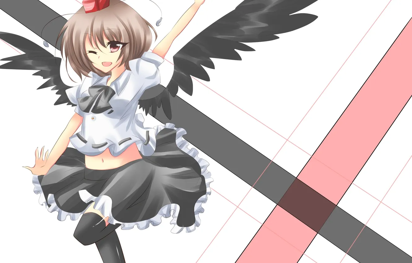 Photo wallpaper girl, strip, background, wings, anime, art, touhou, shameimaru aya