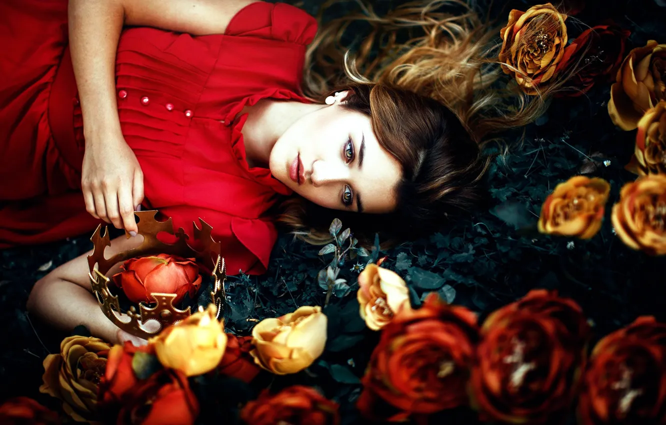 Photo wallpaper girl, flowers, crown, Ronny Garcia