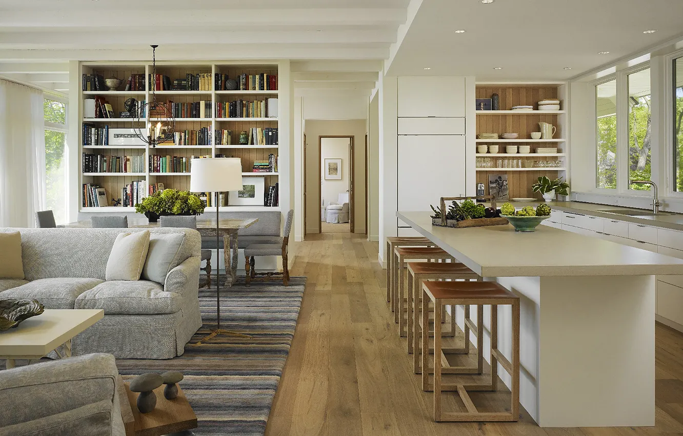 Photo wallpaper design, style, interior, Michigan, kitchen, library, living room, dining room