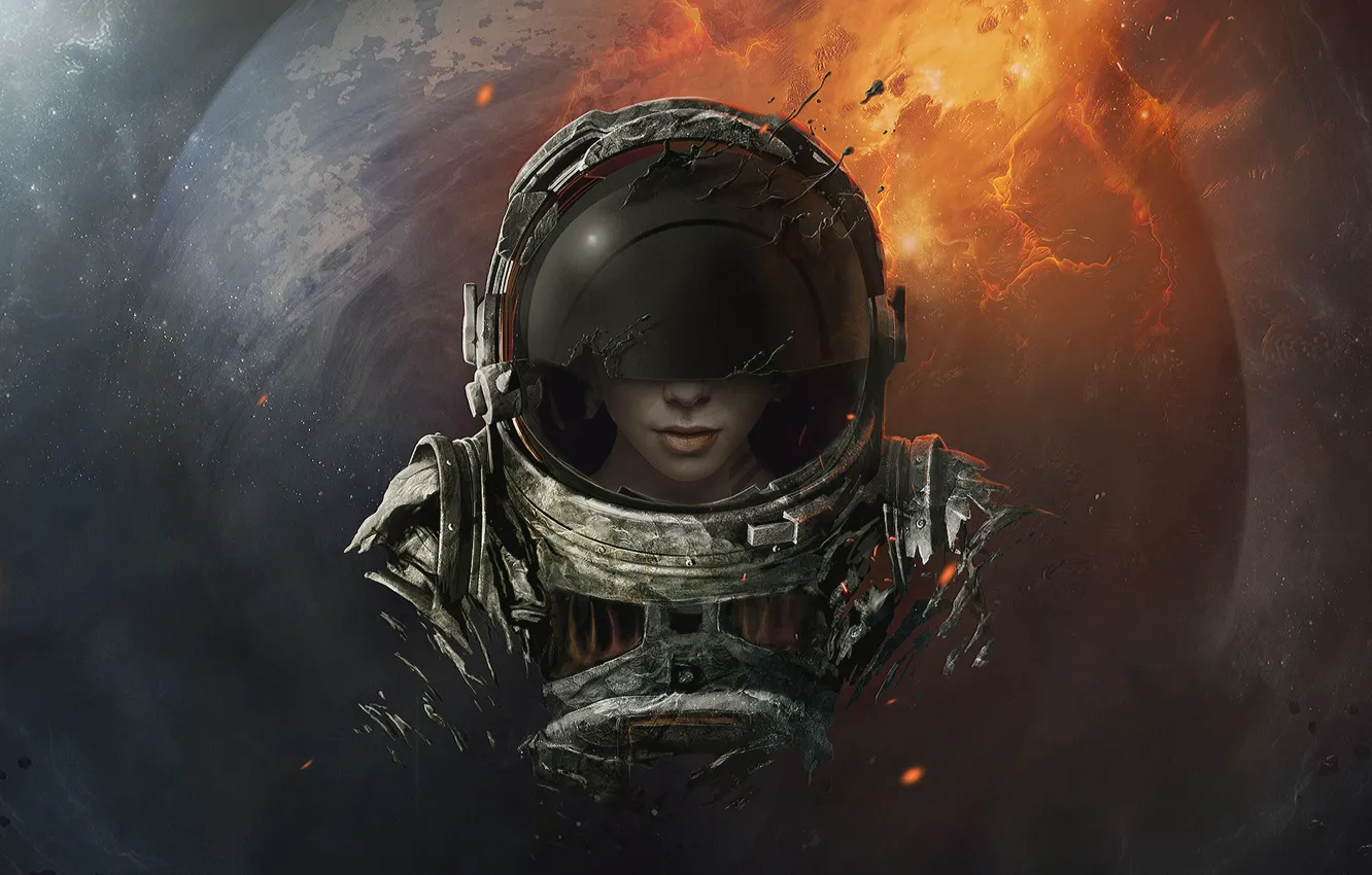 Photo wallpaper space, face, the suit, girl.