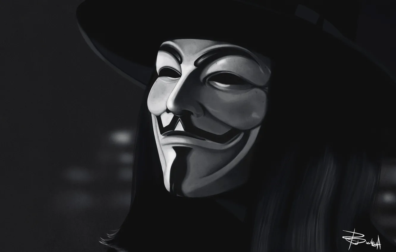 Photo wallpaper Red, Background, Mask, Revenge, Art, Art, Anonymous, Guy Fawkes