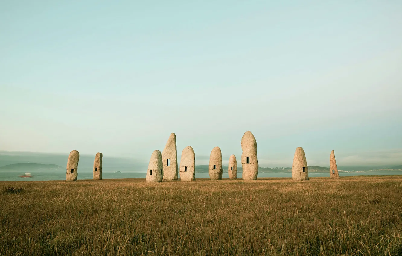 Photo wallpaper field, stones, Spain, Megalit, La Coruna, Galicia, Manolo Paz