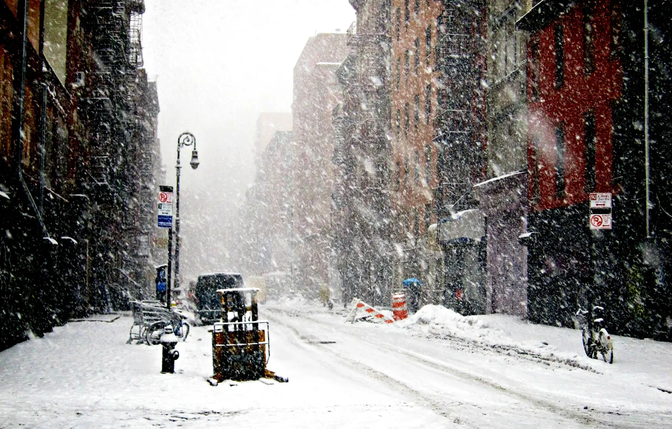 Photo wallpaper Winter, New York, Snow, snowfall, Winter, New-York, snowfall, New-york under snow