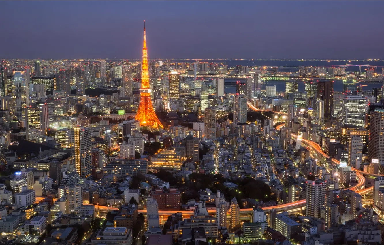 Photo wallpaper city, Tokyo, Tokyo, night