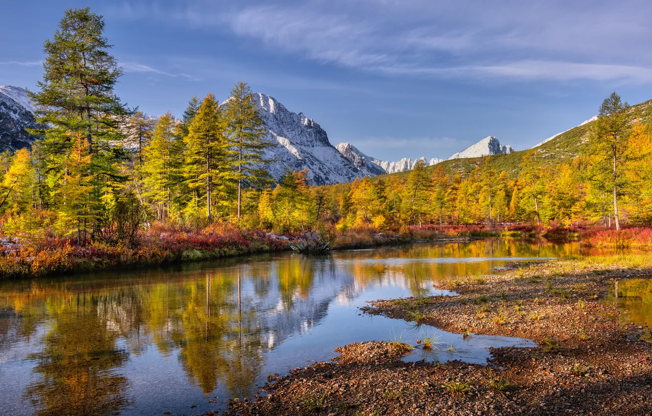 Photo wallpaper colors, trees, mountains, lake