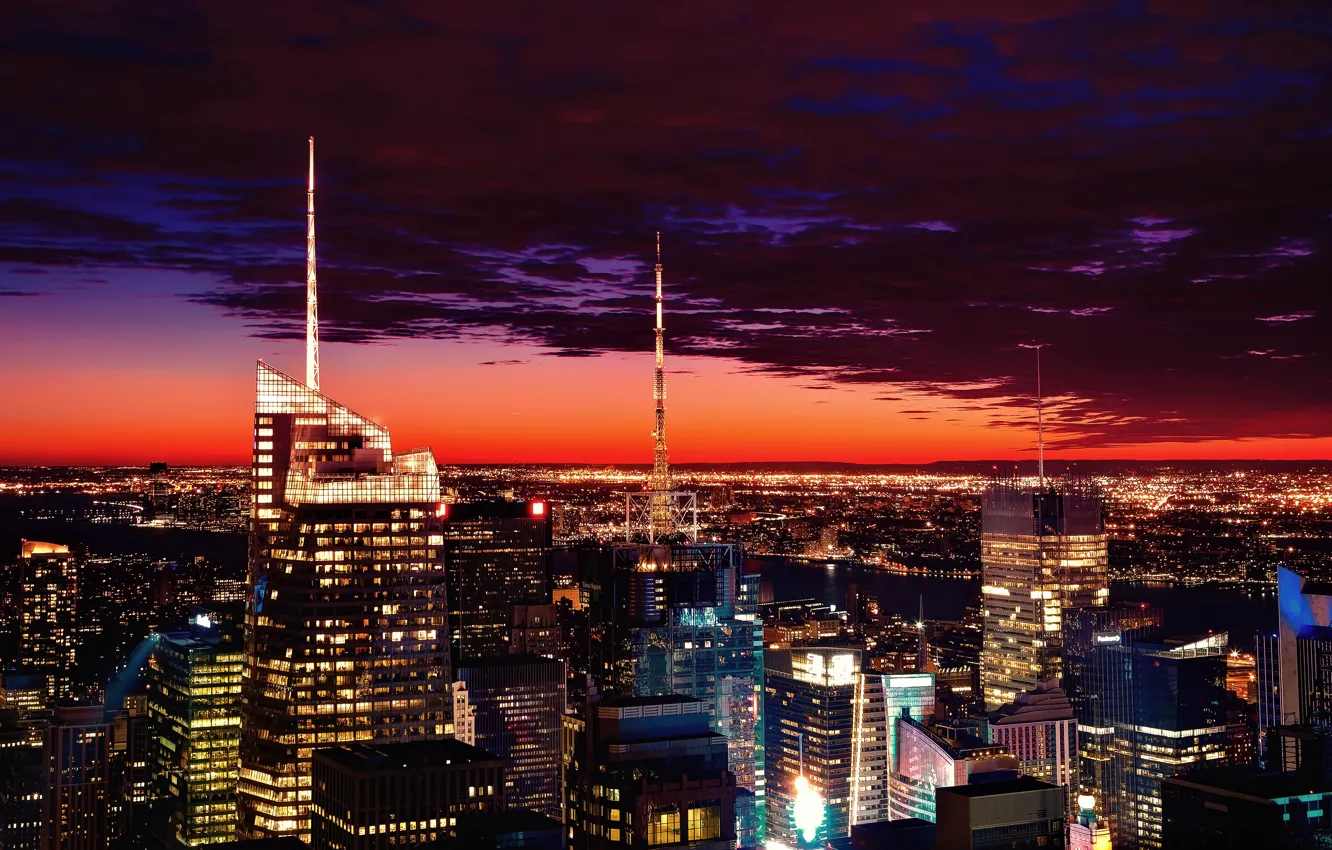 Photo wallpaper city, lights, windows, USA, night, New-York, skycrapers