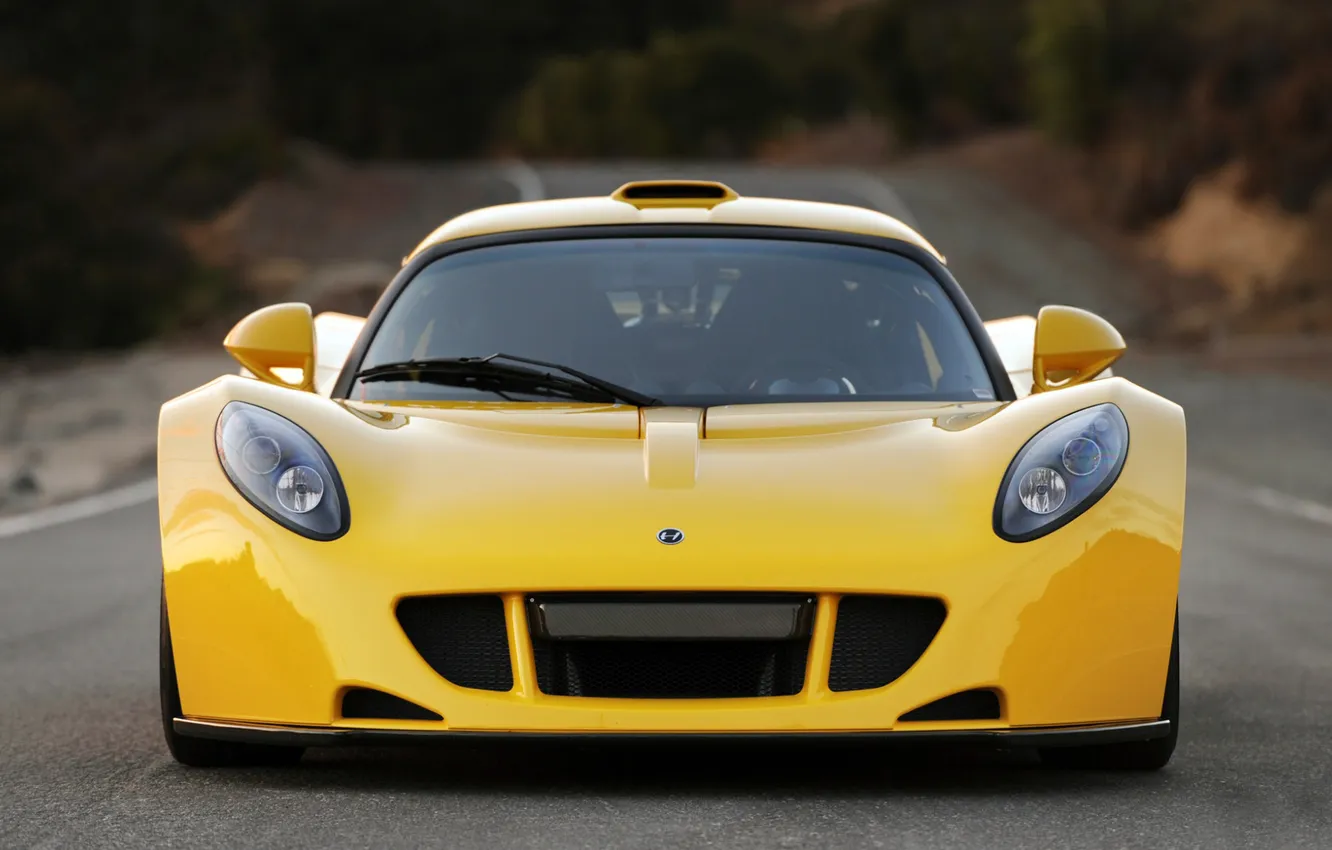 Photo wallpaper yellow, sports car, Lotus, front view, Hennessey, Lotus Venom GT