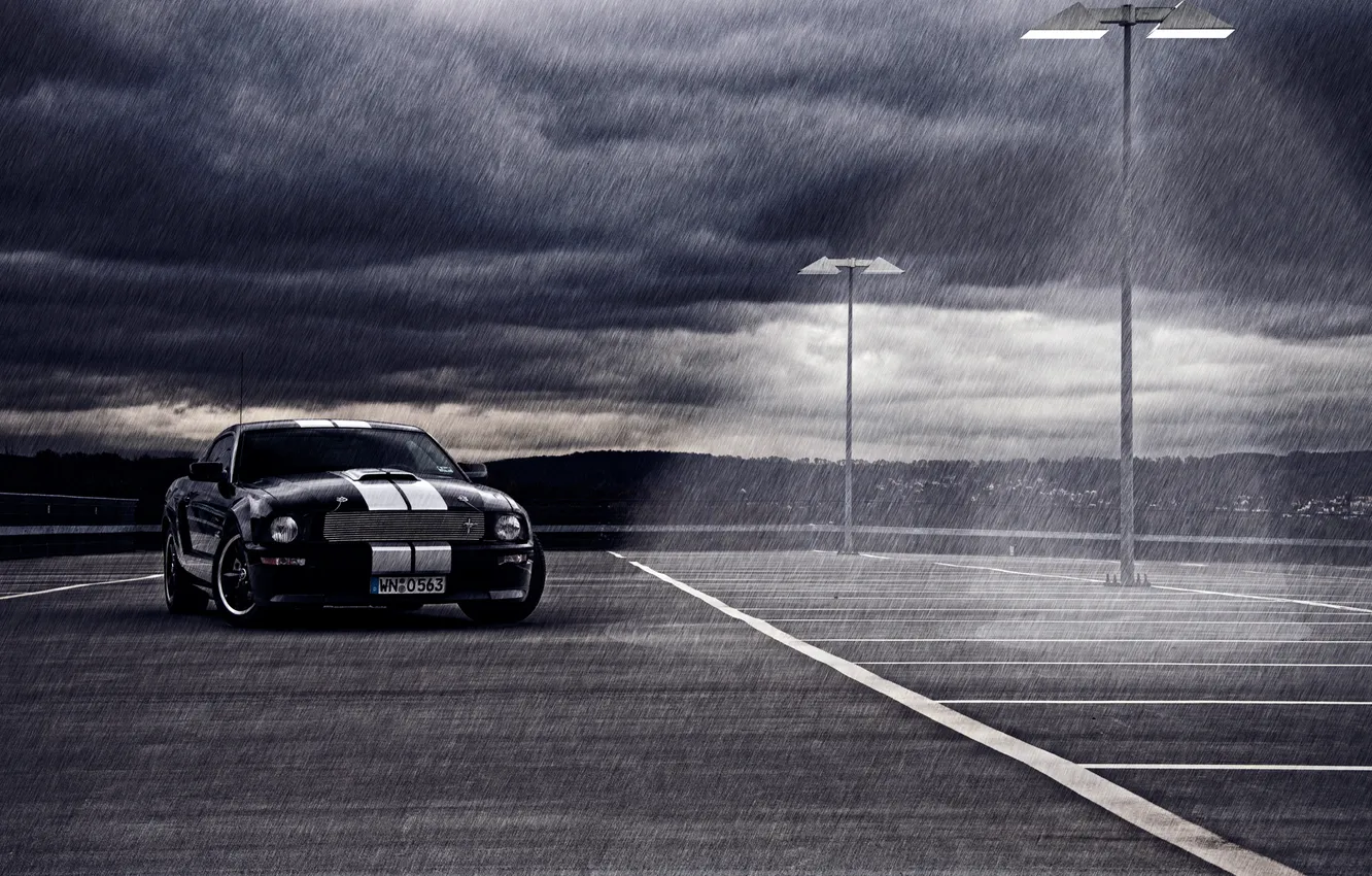 Photo wallpaper rain, Mustang, shelby gt