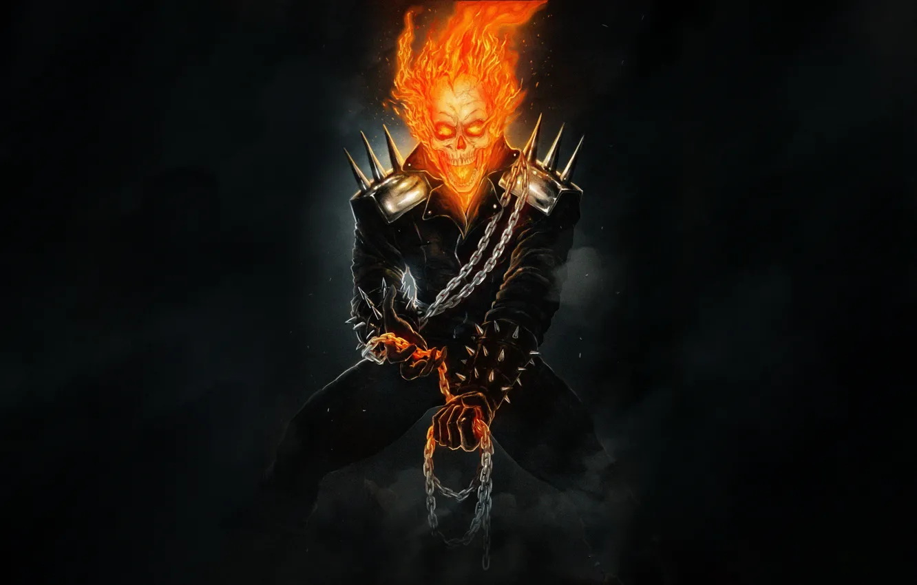 Photo wallpaper Skull, Fire, Chain, Ghost Rider, Ghost rider, Flame, Fantasy, Fire