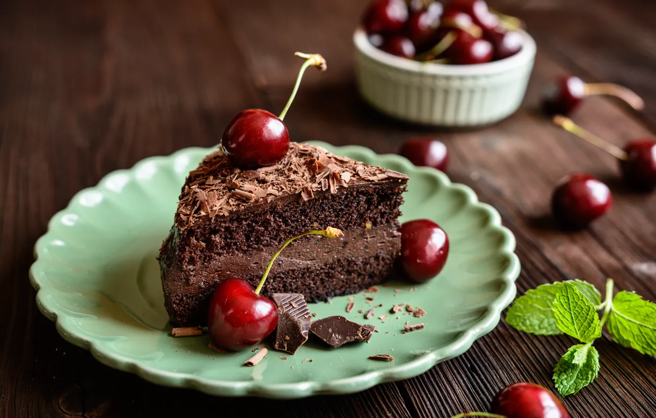 Photo wallpaper cake, dessert, cherry, cocoa, biscuit, chocolate cream