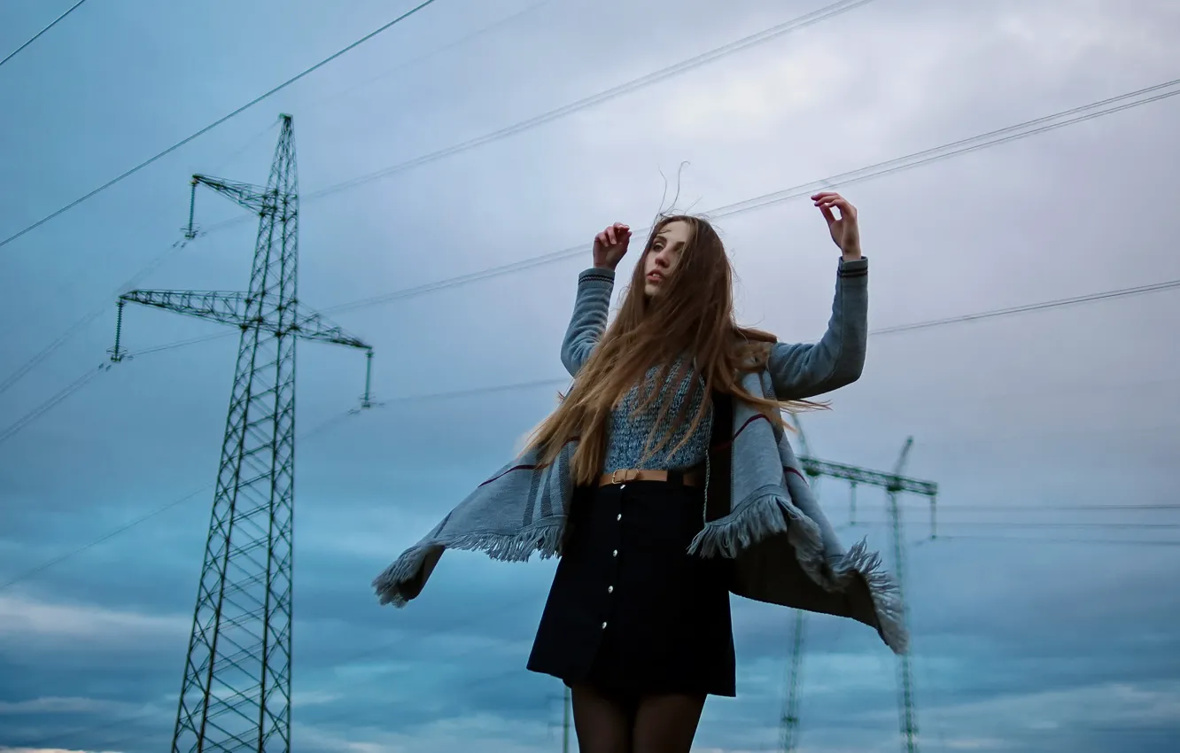 Photo wallpaper the sky, girl, background