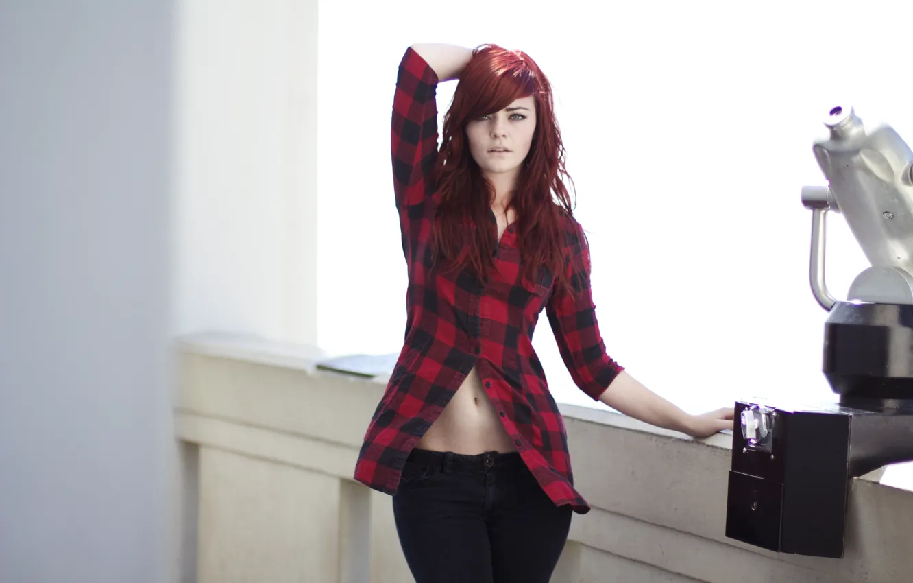 Photo wallpaper girl, woman, model, redhead, female, shirt, flannel, Kayla Marie