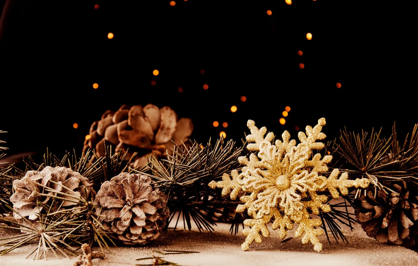 Photo wallpaper holiday, toy, new year, Christmas, needles, bumps, pine, snowflake