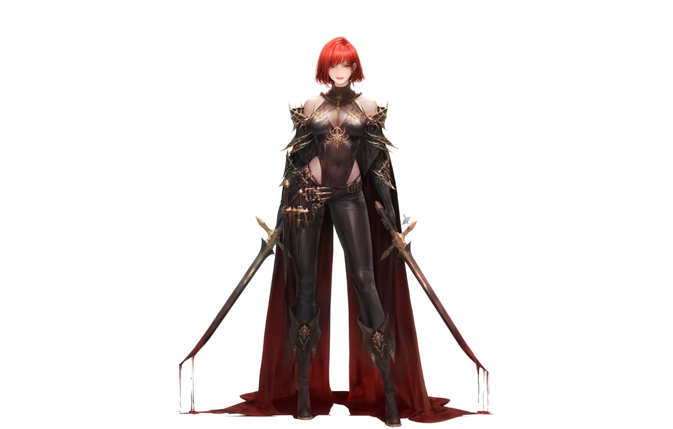 Photo wallpaper girl, blood, fantasy, cleavage, breast, bloody, redhead, digital art