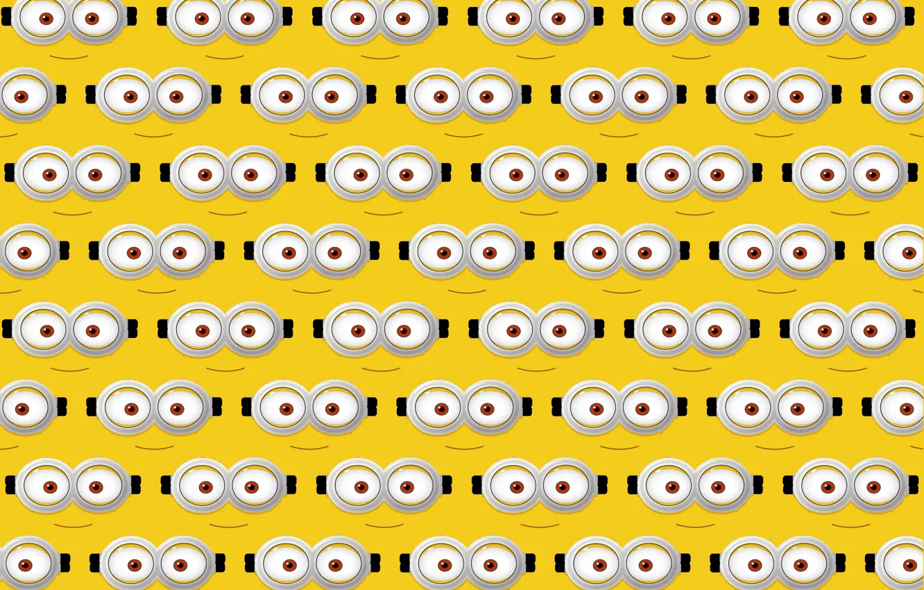 Photo wallpaper eyes, yellow, cartoon, positive, texture, glasses, characters, despicable me