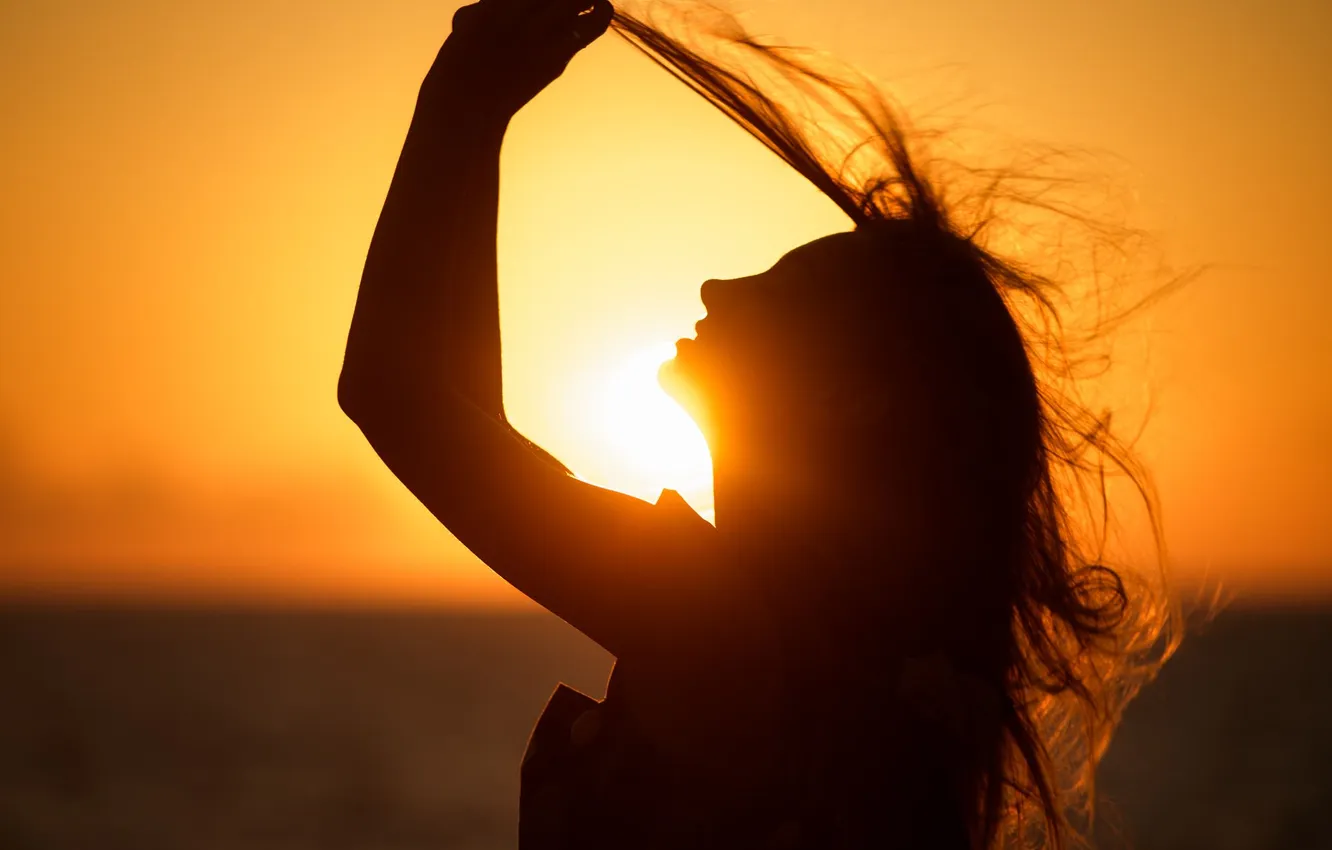 Photo wallpaper girl, sunset, hair, summer mood, Anton Rostov