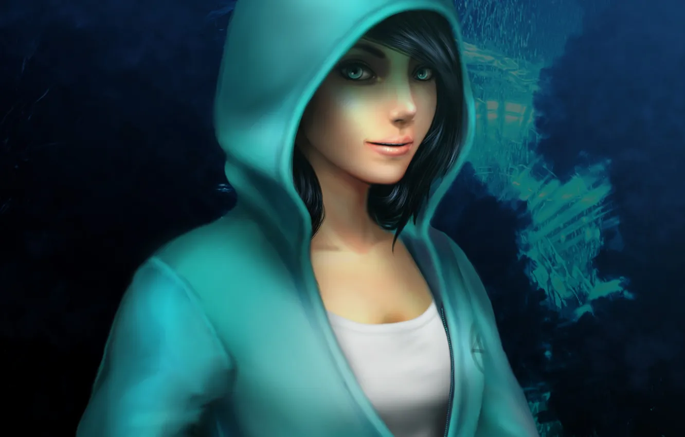 Photo wallpaper girl, art, hood, jacket