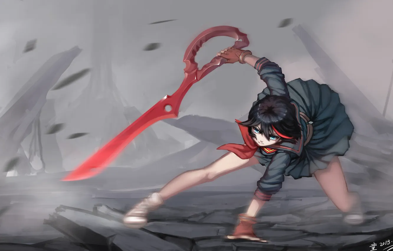 Photo wallpaper girl, stones, sword, art, stand, matoi ryuuko, Kill La Kill, douyougen