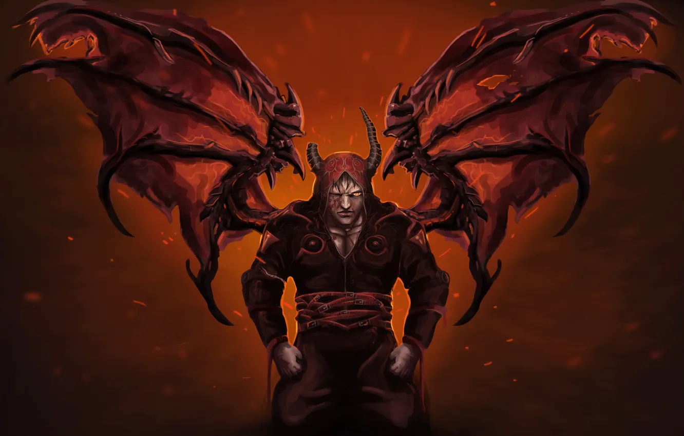 Photo wallpaper wings, horns, demon, darkness, Hellspawn