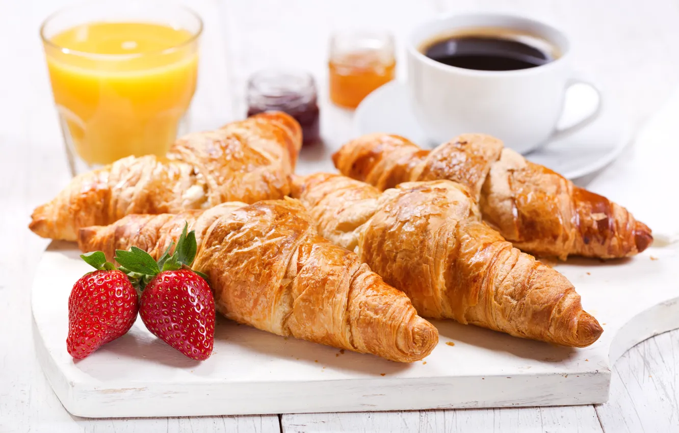 Photo wallpaper glass, berries, coffee, Breakfast, strawberry, juice, Cup, bokeh