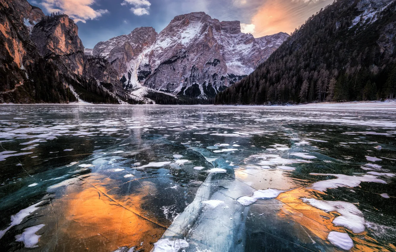 Photo wallpaper mountains, nature, lake, ice
