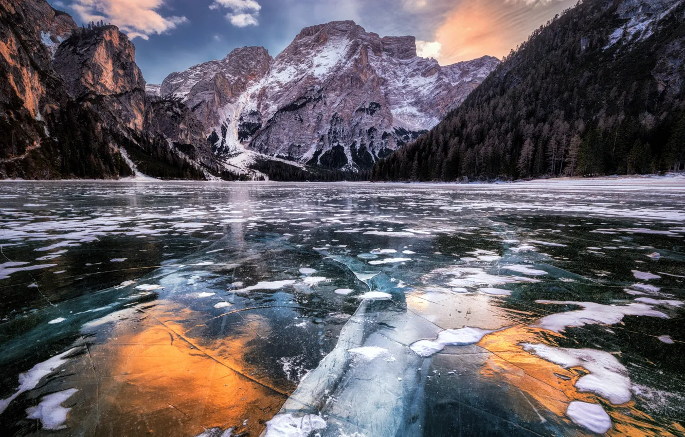 Photo wallpaper ice, mountains, nature, lake