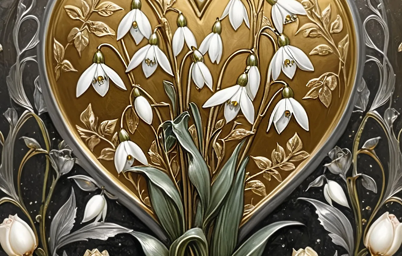 Photo wallpaper flowers, pattern, texture, spring, styling, frame, snowdrops, white