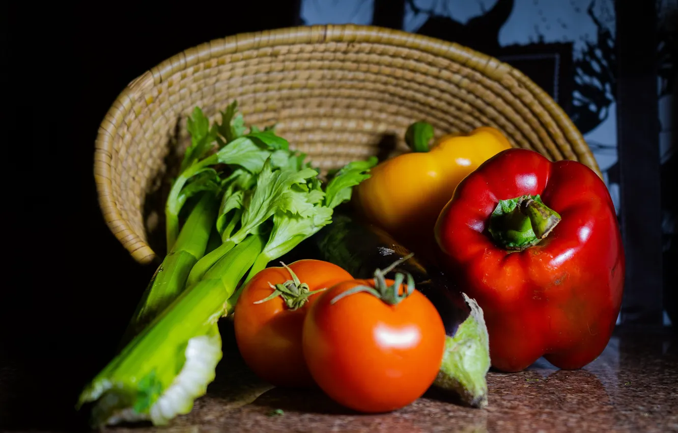 Photo wallpaper food, vegetable, peppers, tomatos